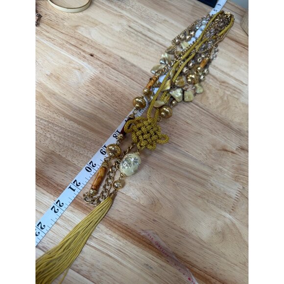 Vintage Multilayer Gold & Yellow Beaded Necklaces With Tassel , Set of Four - Picture 6 of 9